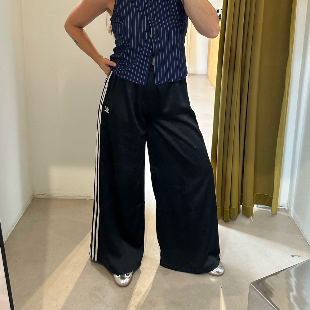 ADIDAS Adicolor Satin Wide Leg Track Pants Triple Stripe